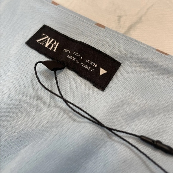 ZARA Blue Polka Dot Mini Dress Ruched V Neck Women’s Size Large NEW - Picture 4 of 14